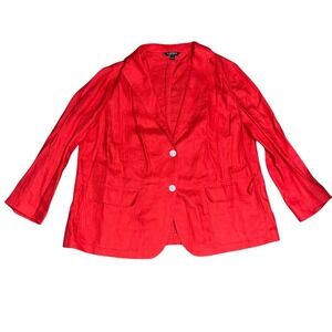 LAUREN Ralph Lauren Single Breasted 2 Button Linen Blazer Deco Coral Red 18W
